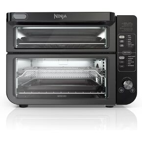 Ninja DCT402BK 13-in-1 Double Oven with FlexDoor, FlavorSeal & Smart Finish, Rapid Top Oven, Convection and Air Fry Bottom Oven, Bake, Roast, Toast, Air Fry, Pizza and More, Black