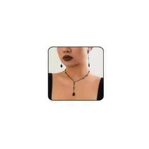 Goth Red Teardrop Necklace Earrings Sets for Women Retro Black Rhinestone Chain Tassel Y Necklace Punk Blood Water Drop Earrings Vampire Halloween Cosplay Jewelry Gift (Red)
