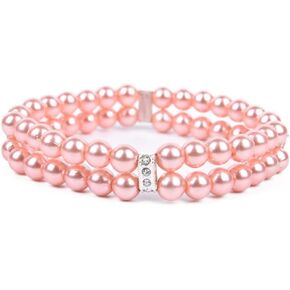 Dogs Kingdom Dog Cat Luxury 2 Row Pearls Necklace Collar with Crystal Rhinestone Charm for Small Dog Girl Puppy Fancy Princess Wedding Pearl Collar,White,L:12-14" Neck