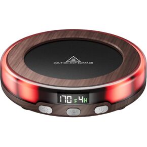 Gaiatop Mug Warmer, 30W Coffee Mug Warmer with Colorful LED Atmosphere Lights, 3 Temp Settings Coffer Warmer for Desk, 2-9Hrs Timer, Candle Warmer Beverage Heating Plate for Coffer, Tea, Milk-Wood