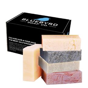 BLUEBYRD SOAP Men's Natural Bar Soap Gift Set (5 Bars) | Masculine Soap Bars Variety Pack - Bay Rum, Citrus Cedar Sage, Sandalwood, Frankincense, Exfoliating Pumice (Mens Original)