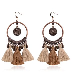 Boho Dangle Earrings for Women Chandelier Earrings Tassel Earrings Dangling Vintage Brown Earring Retro Fall Earrings Bohemian Earrings for Gift