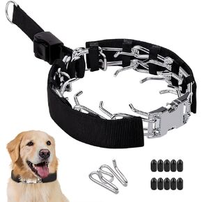 Adjustable Buckle Dog Training Collars for Large Medium Small Dogs, No Pull Dog Basic Walking Collar with Quick Release Buckle, Extra Links, Safety Clip, Rubber Tips(Black,M)