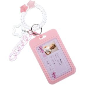 Amaxiu 3 Inch Acrylic Kpop Photocard Holder, Photocard Display Frame Kpop Photocard Stand Kpop Photocard Organizer with Keychain Love Heart Pendant for Tabletop Decor (Pink)