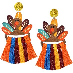 Thanksgiving Dangling Earrings for Women Handmade Tassel Knit Thanksgiving Fall Earrings Maple Leaf Turkey Pumpkin Stud Earrings Thanksgiving Prom Earrings
