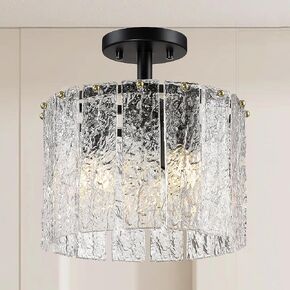 Handmade Glass Kitchen Island Ceiling Light Fixture,Metal Pendant Light Chandelier Lamp Shade for Bar,Dining Room,Living Room Over Sink (11.3" Glass Semi Flush Mount)