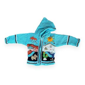 Peruvian Wool Knitted Sweater with hoodie for babies & toddlers, Unisex, Chompas Peruanas, fall winter sweater, colorful jacket for kids (4T, Navy Blue)