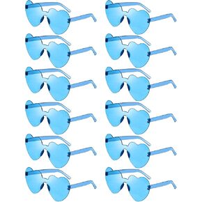 Pibupibu 12 Pack Heart Shaped Sunglasses for Women Colorful Rimless Sunglasses Transparent Bachelorette Party Favors