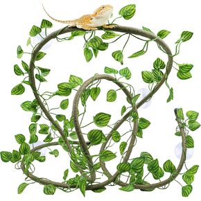 Reptile Tank Accessories, Reptile Plants Vines and Flexible Reptile Artificial Leaves with Suction Cups, Crested Gecko Tank Accessories Long Vines Reptile Hide for Climbing, Chameleon, Lizards