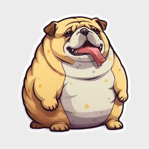 Cute Sweet Chubby Funny Bulldog Cartoon Dog Decal Sticker for Tablet, Skateboard, Guitar, Luggage, Water Bottle, Car Bumper, Home, Bookcase, Laptop Waterproof Vinyl Decal Sticker 5-inch