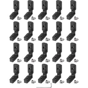 uxcell 20 Pcs T Slot L-Shape Interior Inside Corner Connector with M5 Screws and Wrench for 2020 Series Aluminum Extrusion Profile, Slot 6mm, Silver Tone