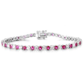 CZ Tennis Bracelet for Women - 3mm Cubic Zirconia Brass Bracelet, White Gold Plated Bracelet, Size 6.5 Inch, Between Ruby and Clear CZ, Gorgeous Jewelry Gifts for Women Girls Wife