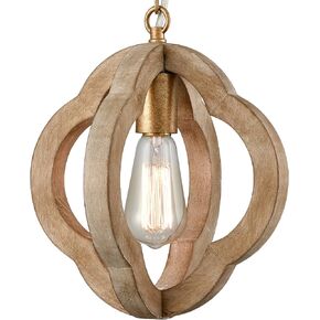 SAMTEEN Farmhouse Wooden Pendant Light Distressed White Wood Chandelier 1-Light Modern Wooden Pendant Light Fixtures for Kitchen Island Dining Room Bedroom
