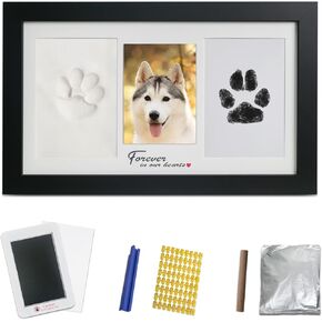 Dog Paw Print Kit with Frame, Paw Print Stamp Pad and Paw Print Clay, Paw Print Impression Kit with Customization Tool, DIY Memorial Gifts for Dogs Cats Lover