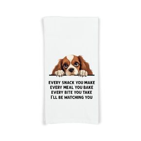 Cavalier King Charles Spaniel Every Snack You Make Flour Sack Kitchen Towel with Hanging Loop Funny Peeking Dog Dish Cloth Housewarming Hostess Birthday Christmas Gift
