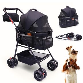 Pet Stroller for Small Dogs Cats with Wheels, Detachable Carrier, Max Load 33 lbs, Easy Folding, Compact Portable, Dog Carriage & Stroller & Car Seat 3 in 1 Animal Stroller (Black)