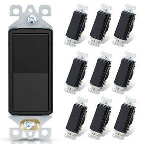 ELEGRP Glossy White Single Pole Decorator Light Switch, 15Amp, 120/277V, Decorative Paddle Rocker Switch Replacement, On/Off Wall Switch, Self-Grounding, Residential/Commercial Grade, 10 Pack, UL/CUL,