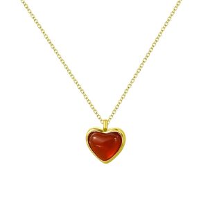 SmileBelle Red Heart Necklace Carnelian Necklace for Women, Red Stone Heart Pendant Necklace for Girls, Heart Jewelry as Cute Lover Necklace for Teen For Anniversary Birthday Gifts for Her