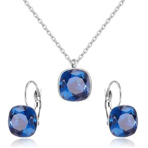 Mothers Day Gift for Mom, Lavender Jewelry Sets for Women, WGXIA Purple Square Crystal Necklace Matching Hoop Earrings Valentine's Day Mother's Day Anniversary Engagement Jewelry Set