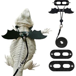 Bearded Dragon Harness and Leash Set, Adjustable Harness Soft Leather-3 Sizes (S, M, L) with Black Wing, Upgrade Lizard Reptile Leash Harness for Bearded Dragon,Lizard, Iguana or Gecko