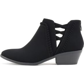 Soda Sincere Women's Low Ankle Heel Bootie with Elastic Cross Straps
