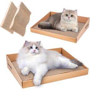 4 Packs with 2 Trapezoidal Box Cat Scratching Board, Cat Scratch Pad, Extra Large Cat Cardboard Scratcher, Reversible Corrugated Cardboard Refill Pad, 2 Lounge Cat Bed for Indoor Cats