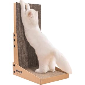 Cat Scratcher, Vertical L Shaped Cat Scratchers for Indoor Cats, Wall Supported Cat Scratching Board, Lounge Cardboard Cat Scratch Pad with Box Collecting Scraps, Protect Furniture