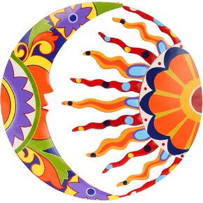 SUNNYPARK Metal Sun and Moon Wall Art Decor, 16" Colorful Handcrafted Mexican Talavera celestial Wall Sculptures Hanging for Indoor Outdoor Living Room, Garden, Patio