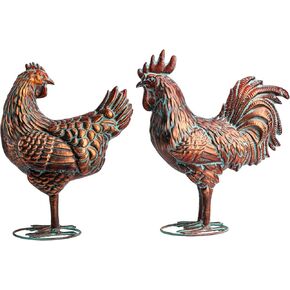 Metal Rooster & Hen Statues,Life-Like Outdoor Chicken Sculptures,Antique Copper Rooster Hen Ornaments,Garden Chicken Decor Yard Art,Handmade Standing Rooster and Hen Figurines Artwork Decorations