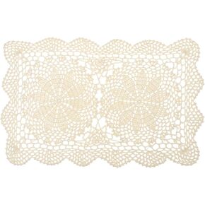 uxcell 17x11 Inch Handmade Crochet Doilies, Polyester Cotton Table Placemats Rectangular Table Crochet Placemats for Dining Table Kitchen Parties, Beige