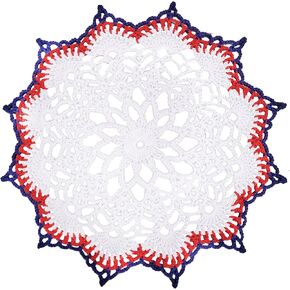 One Piece 12 Inch Patriotic Handmade Crochet Doily 4th of July Red Blue White Vintage Doilies Independence Day Gift Cotton Round Medium Tablecloth Cloth Lace Placemats Home Decoration