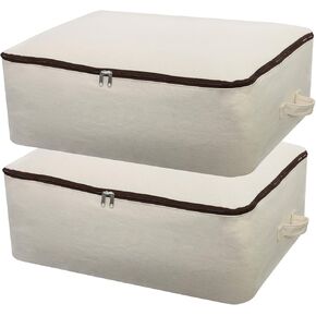 2PCS Canvas Storage Bag, 12OZ Thick Soft Breathable Closet Organizer for Beddings, Comforters, Pillows, Blankets, Clothes, 25.6×18.5×8.7inch, Beige