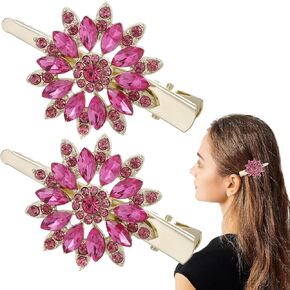 2Pcs Sparkly Crystal Hair Clips, Rhinestones Duckbill Alligator Hair Pins, Handmade Hair Barrettes, Elegant Gold Metal Bobby Hairpin Hair Accessories Headwear Styling Tools, Present for Women Girls