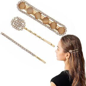 2Pcs Sparkly Crystal Hair Clips, Rhinestones Duckbill Alligator Hair Pins, Handmade Hair Barrettes, Elegant Gold Metal Bobby Hairpin Hair Accessories Headwear Styling Tools, Present for Women Girls