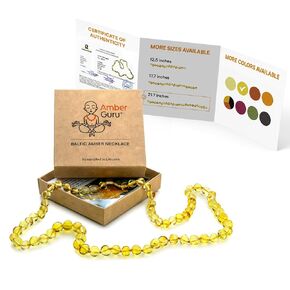 Baltic Amber Necklace for Women and Men (Authentic, Certified) - 21.7 inches, Lemon (Polished) - Unisex Amber Jewelry for Adults - Amber Bead Necklace by Amber Guru
