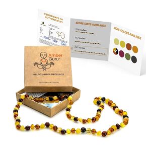Baltic Amber Necklace for Women and Men (Authentic, Certified) - 21.7 inches, Multi (Polished) - Unisex Amber Jewelry for Adults - Amber Bead Necklace by Amber Guru