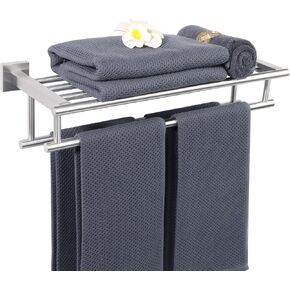 Alise Towel Rack for Bathroom and Lavatory,24 Inch Tower Holder Towel Hanger with Double Towel Bars for Bath Wall,Wall Mount SUS304 Stainless Steel Tower Shelf Matte Black,GZ8000-B