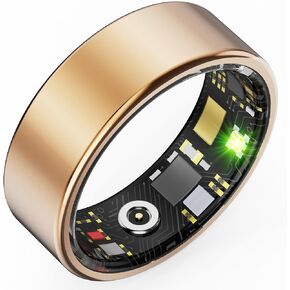 HitTopss Smart Ring, Fitness Tracking Smart Ring with Calories/Heart Rate/Blood Oxygen/Sleep Monitoring, IP68 Waterproof, No APP Subscription (Gold,8#)