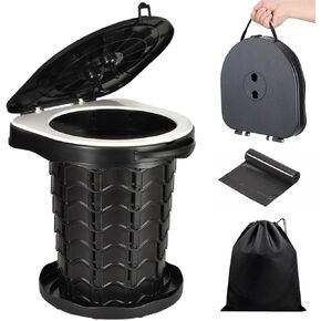 Retractable Portable Toilet Camping Toilet - Adjustable Height Camp Toilet Portable Porta Potty for Adults Kids, Foldable Travel Toilet for Camping, Car, Boat, Beach, Tent and Emergency Use
