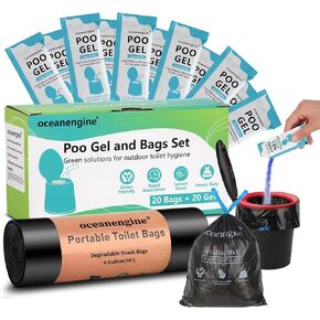 Portable Toilet Bags Poo Gel Set, 8 Gallon Camping Toilet Bags with Portable Toilet Absorbent Gel, Compostable Portable Potty Bags for Camping Outdoor Hiking