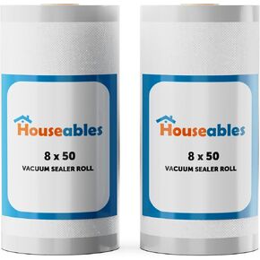 Houseables Vacuum Sealer Bags, Food Saver Rolls, Sous Vide Seal Bag, 11 Inch x 50 Ft, 2 Pack, Heavy Duty, Vaccum Sealed Roll, For Meal Storage, Vac Sealing Machine, Freezer, Reusable, Resealable