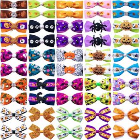 PET SHOW 20Pairs 2" 3" 4" Halloween Big Dog Hair Bows with Rubber Band for Small Medium Large Dogs Rhinestone Bowknot Topknot Cats Rabbits Girl Boy Holiday Party Grooming Hair Accessories
