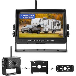 Wireless RV Backup Camera,HD 1080P 7" Monitor with IR Night Vision Back Up Camera for Horse/Boat/RV/Camper/Truck,Support 4 Channel System for Furrion