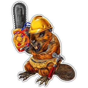 Funny Beaver with Chainsaw Lumberjack - Construction Car Bumper Vinyl Sticker Decal for Vehicles Laptops Windows Skateboards and Luggage - Stickers for Men and Women 3.5"X5" sr01
