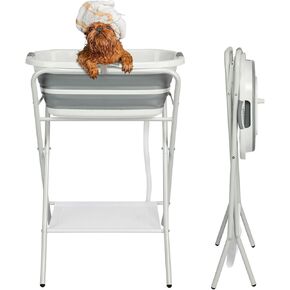 Nidouillet Dog Bath Tub,2 in 1 Dog Washing Station Elevated Professional Collapsible Foldable Portable Shower Bathtub Pet Bath Tubs,for Small Dogs and Cats Bathroom Outdoor and Pet Store(Grey)