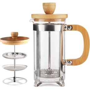 Sivaphe 34 OZ Bamboo French Press Stainless Steel High Borosilicate Glass 1000ML Espresso/Tea Maker Coffee Serving Sets, Gift Choice for Coffee Lover