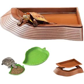 3PCS Tortoise Food Water Bowls with Ramp Leaf Tortoise Food Dish Reptile Food Water Bowls Reptile Bathing Pool Aquarium Ornament for Gecko, Snake, Turtle, Bearded Dragon, Lizard Small