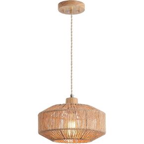 Coastal Large Woven Plug in Pendant Light with 14ft Handmade Woven Light Cord, Dimmable Switch, Natural Hemp Rope Hanging Lamp for Kitchen Island Farmhouse Dining Room Living Room,17.8 inch Width