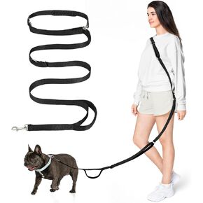 Hands Free Dog Leash with Sponge Handle, 8.5ft Versatile Crossbody Waist Leash with 3 Rings for Puppy, Small & Medium Dogs, Easy Adjust Hands Free Leash for Running Jogging Walking, Black