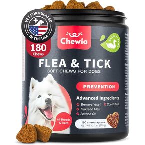 Dog Flea and Tick Treatment Chews - Flea and Tick Prevention for Dogs - Flea & Tick Chewables - Natural Dog Flea & Tick Control Soft Treats - Flea Chewables for Dogs - Immune Support Supplement